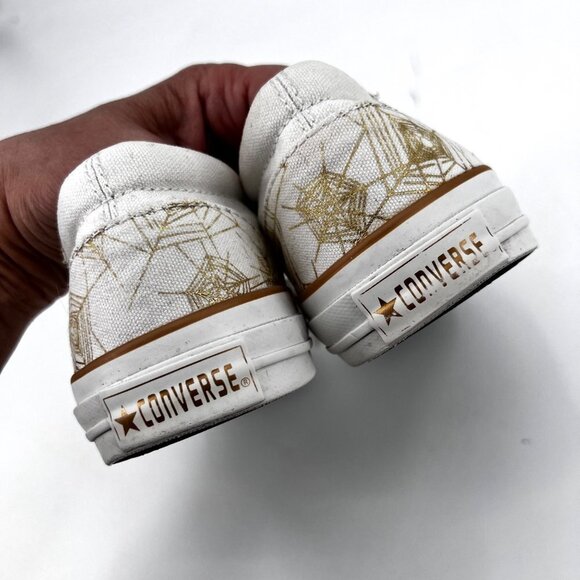 Converse Slip-On Low Top Sneakers White Gold Spider Web Size 8 Halloween Goth - Picture 2 of 7